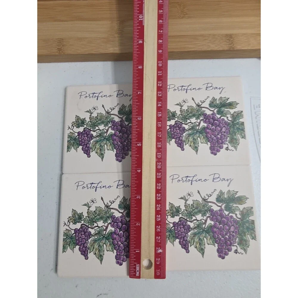 Barlow Art Stone Coasters Set Of 4 Portofino Bay Cluster Of Grapes Cork Back 4